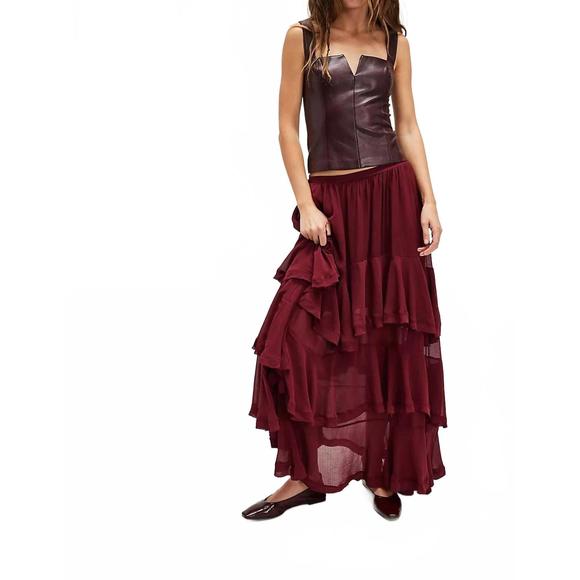 NEW FREE PEOPLE clementine maxi skirt in aged red - Picture 1 of 2